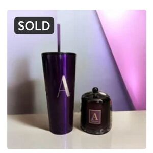 NEW Purple Monogram Letter "A" Candle & Matching Purple Monogrammed Tumbler Set.